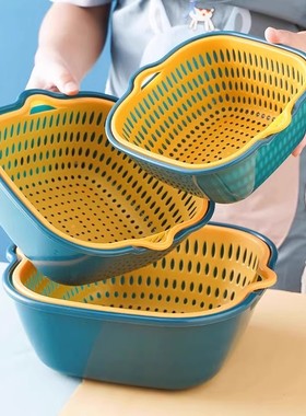 双层厨房洗菜盆沥水篮拼盘洗水果篮子家用客厅塑料漏盆筐子