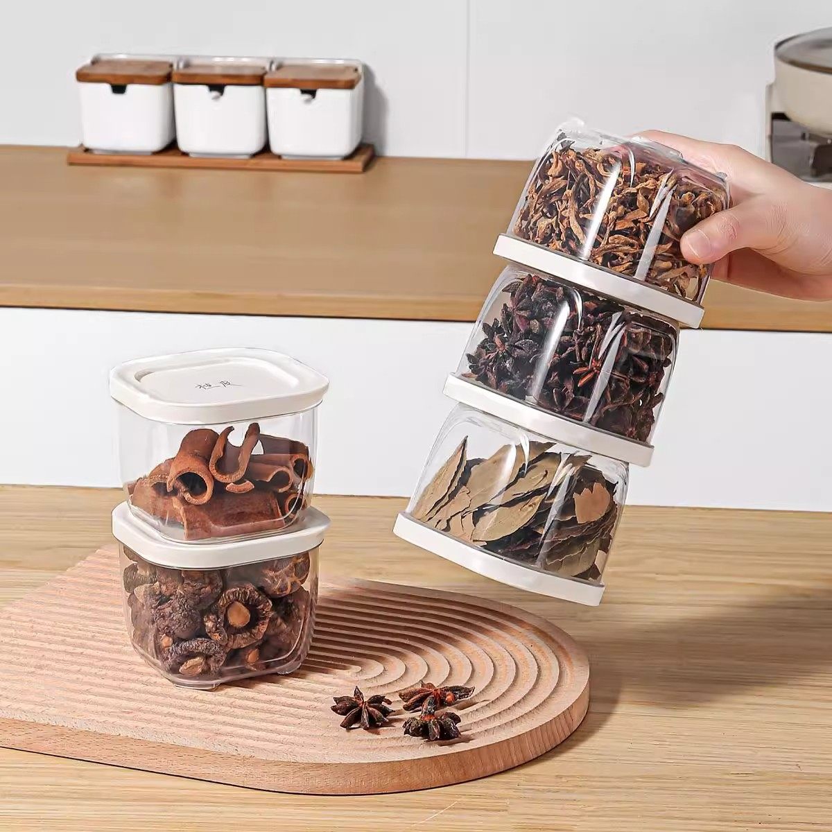 透明叠加调料盒厨房收纳盒可叠加储物罐密封罐家用整理盒