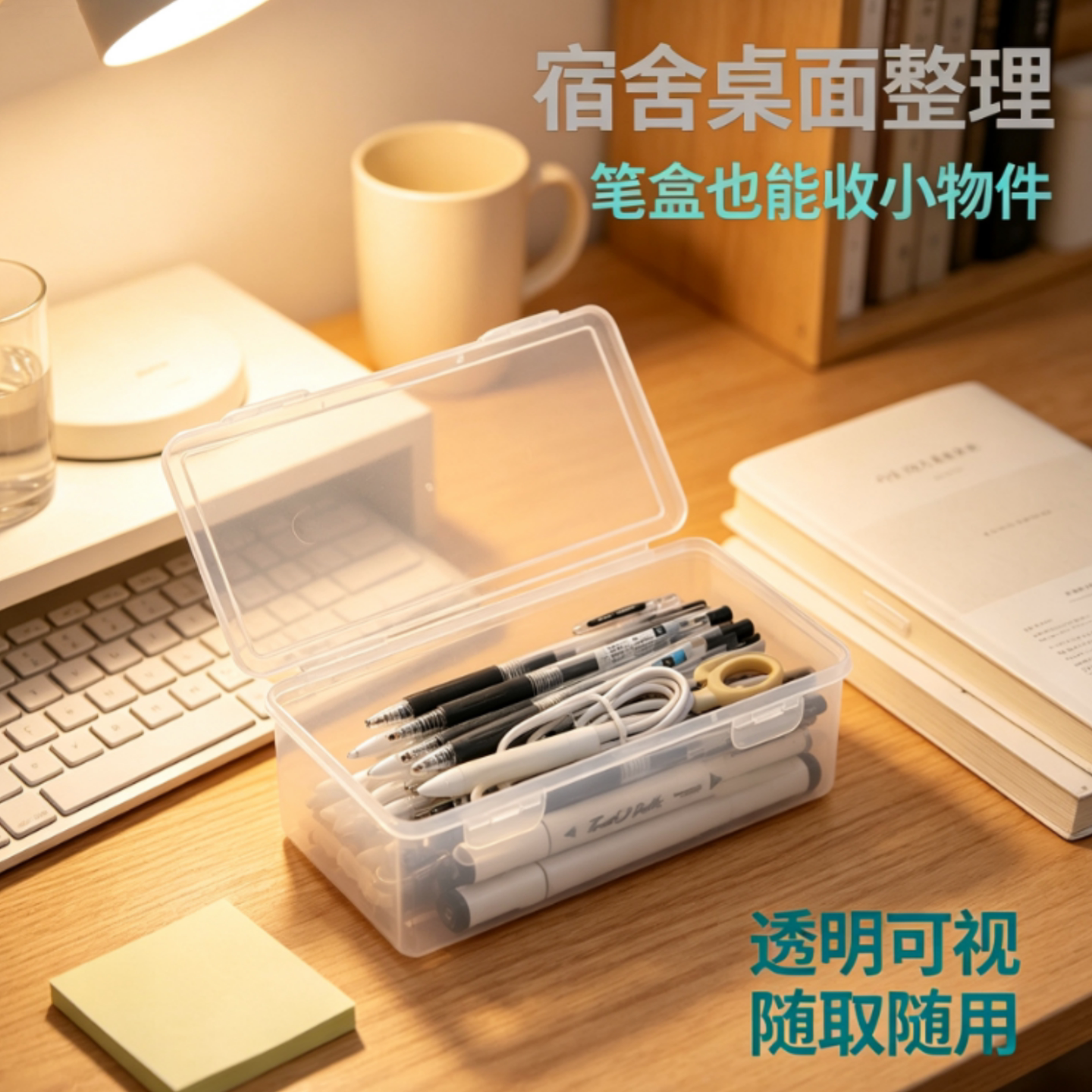 文具收纳盒大容量透明文具收纳盒笔筒装彩铅蜡笔绘画笔盒收纳盒