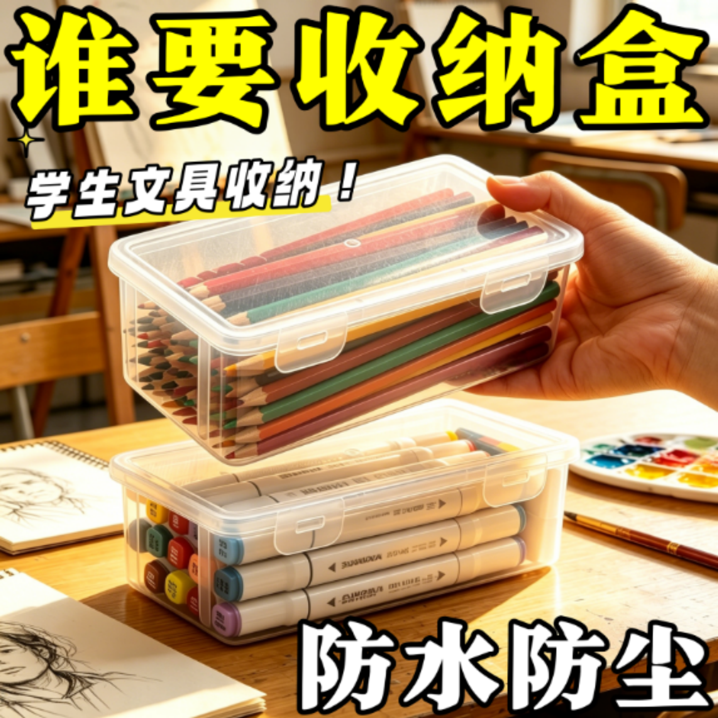 桌面整理透明文具收纳盒桌面整理化妆品收纳盒充电器充电宝收纳盒