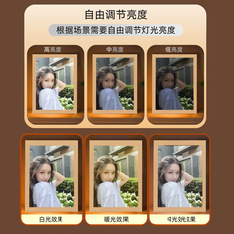 镜子灯光画定制九宫格拼图开灯变照片镜面发光小夜灯创意礼物相框