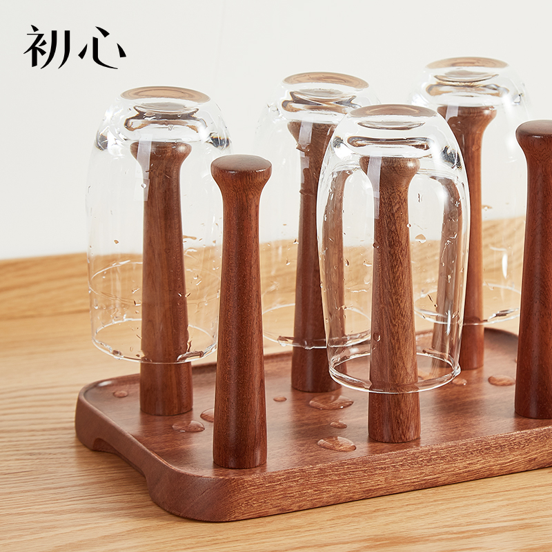 初心木质杯架家用沥水架水杯倒挂桌面玻璃茶杯置物架杯子套装挂架