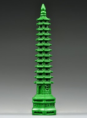 绿色木雕13层9层文昌塔摆件实木质十三层文昌塔镂空心家居工艺品