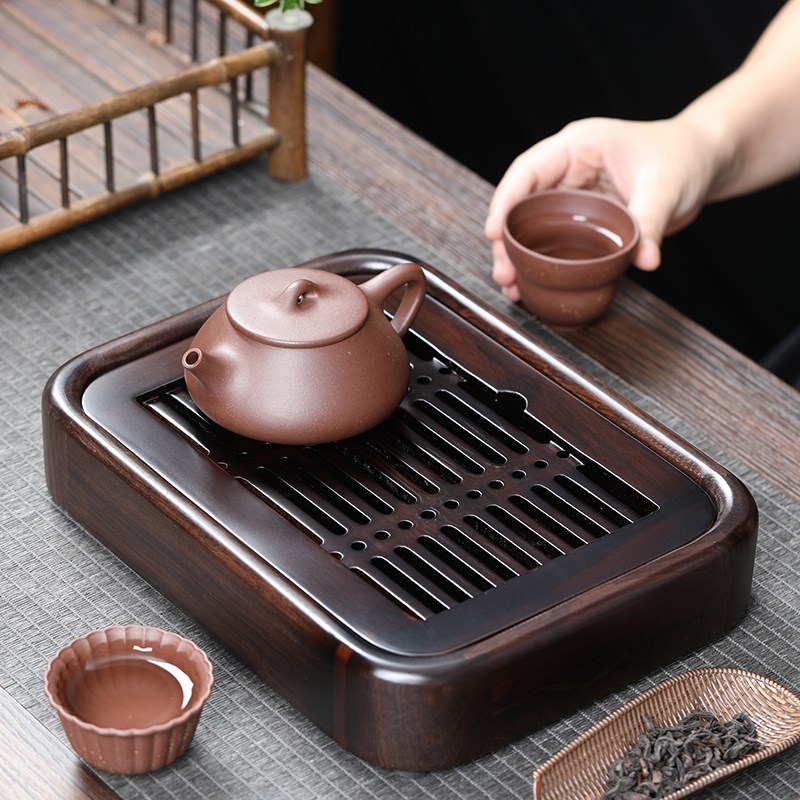 简约黑檀小茶盘家用蓄水实木盘茶托盘沥水小茶台功夫茶具茶海中式