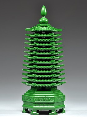 绿色桃木雕刻13层文昌塔摆件木质十三层九层文昌塔客厅书桌工艺品