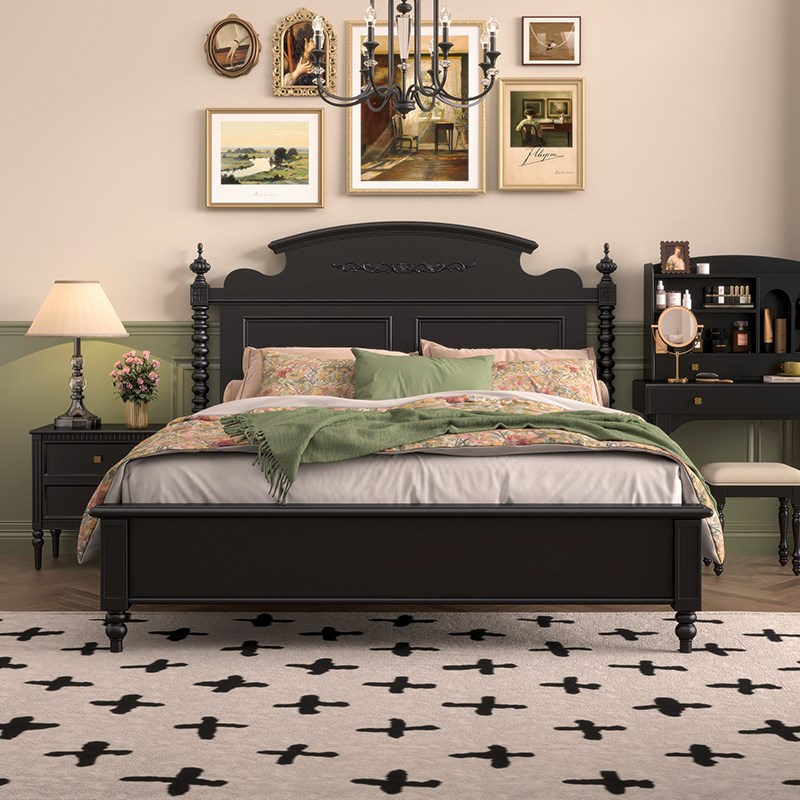 法式复古全实木床主卧高端大气美式轻奢小户型双人床大床婚床1米8