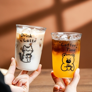 新款 高颜值高硼硅玻璃水杯女生动物杯家用喝饮料果汁奶茶咖啡杯子