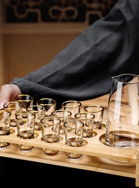 水晶金箔酒杯家用白酒杯分酒器套装一口杯子弹杯带刻度酒壶烈酒杯