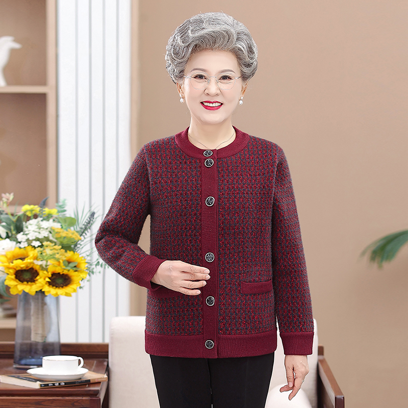 中老年奶奶装秋冬开衫外套
