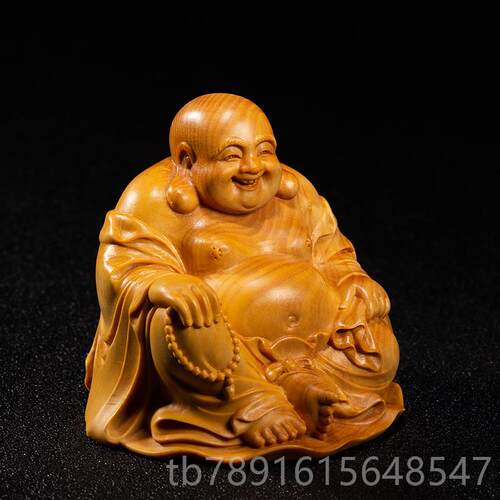 正品黄杨雕把件家居木手供奉像客厅实木雕刻佛工艺品摆件弥勒汽车