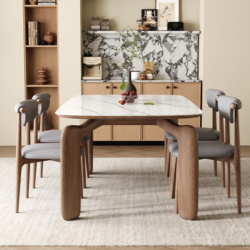 正品北实木岩板餐家用小户型长欧方形桃色方桌形吃饭桌子高端中胡