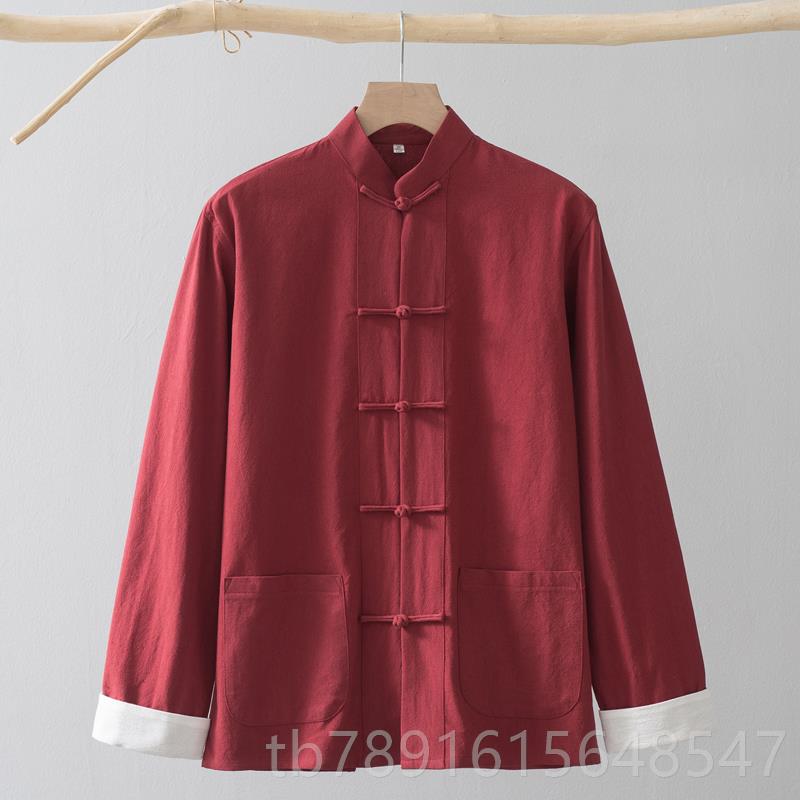 正品唐装款中国中风长袖套装春男秋国潮男式复古装中老年外套长衫