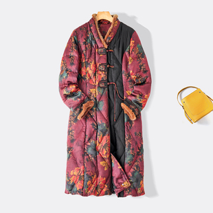 中式100%桑蚕丝90白鸭绒香云纱女装羽绒服香云纱高端长款羽绒服