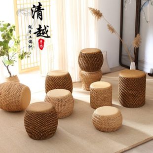 藤编矮凳阳台坐凳板凳沙发凳草编家用坐墩小凳圆凳榻榻米椅子北欧