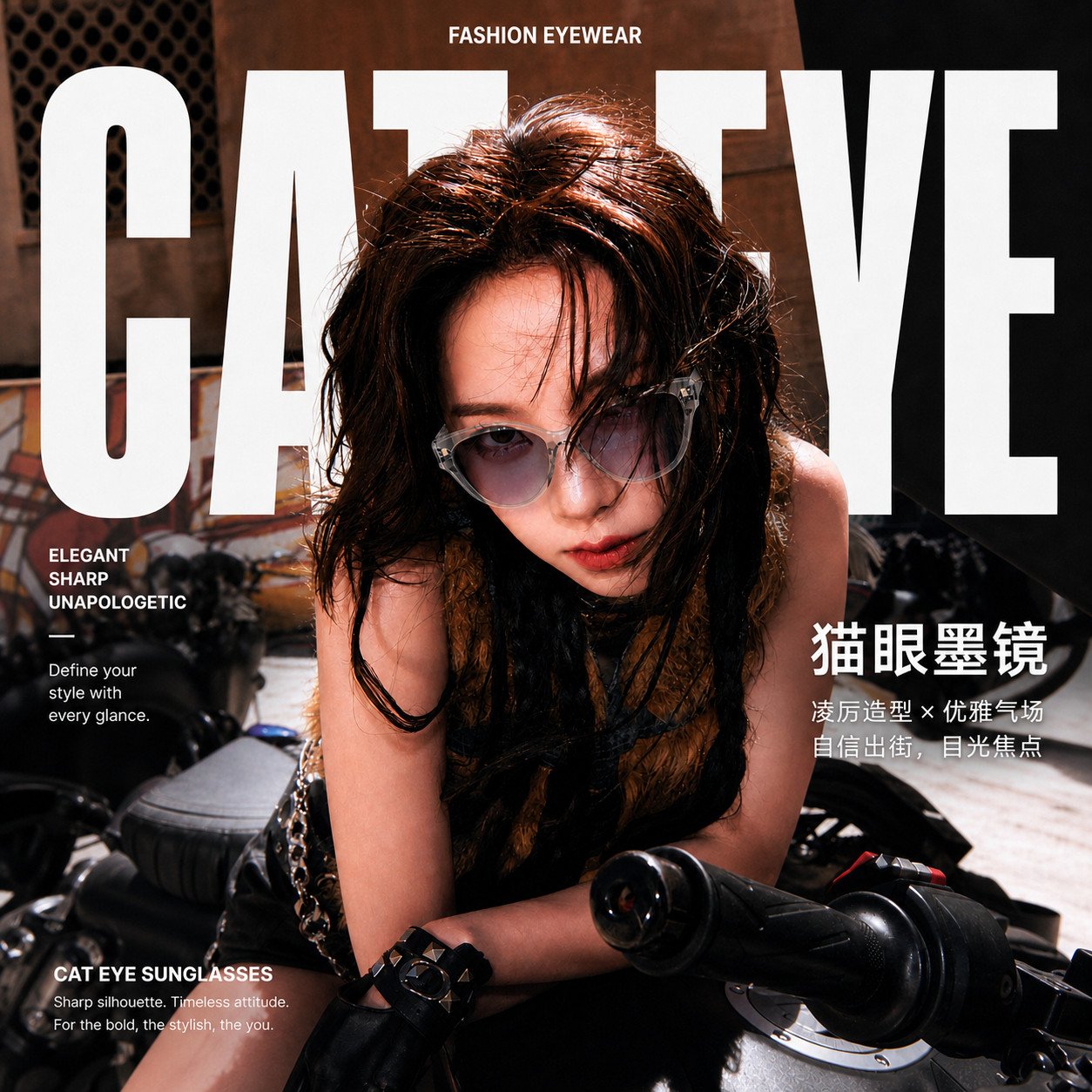 偏光墨镜女俏皮猫眼透明户外遮阳防晒防紫外线潮流百搭太阳眼镜男