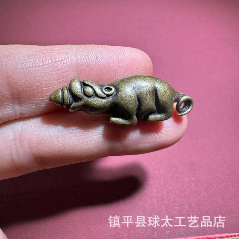 藏式白铜六字言法螺雪狮印章藏族仿古藏印铜雕座狮子吐宝鼠