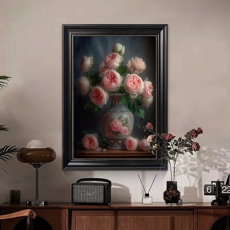 中古风客厅装饰画复古风花卉沙发背景墙挂画餐厅花鸟玄关鞋柜壁画图片