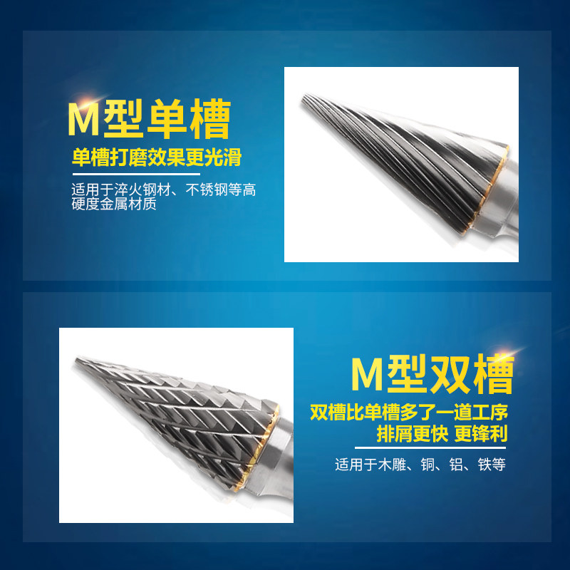 信工合金旋转锉钨钢磨头M型锥形尖头扩孔钻金属木工雕Z刻打磨铣刀