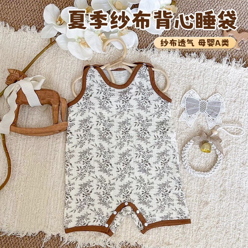 婴儿睡袋夏季薄款宝宝无袖背心睡袋儿童空调房护肚X防踢被子神器
