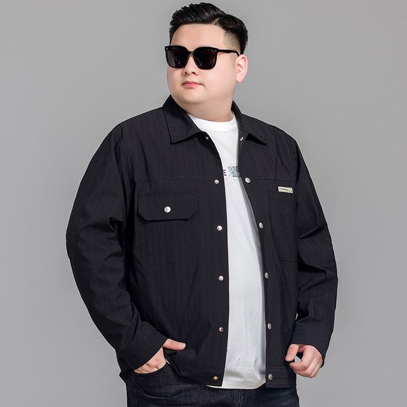 春秋新品加大码男装翻领夹克上衣特大加肥宽O松多口袋工装男士外