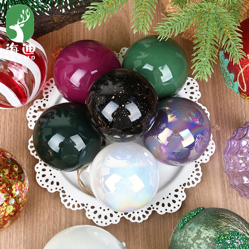 圣诞装饰8-10CM玻璃r彩绘球吊饰圣诞树场景布置创意彩色球挂件礼