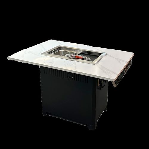 烤涮一体桌商用岩板大理石电磁炉火锅桌无K烟净化自助烤肉桌椅组