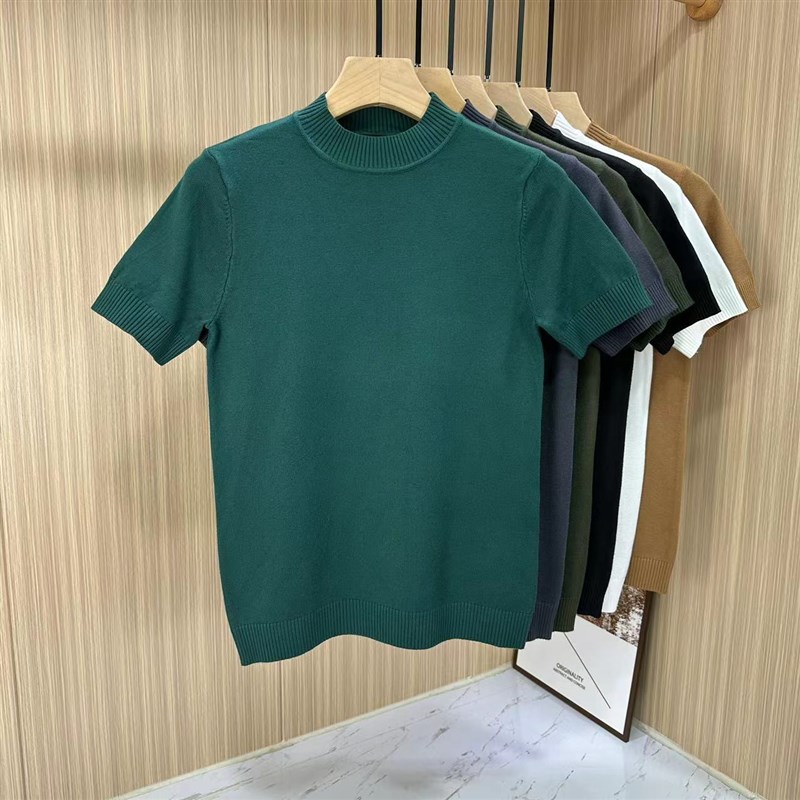 2025新款半高领毛衣男纯色修身百搭显瘦L青年针织半袖毛线衣冬季