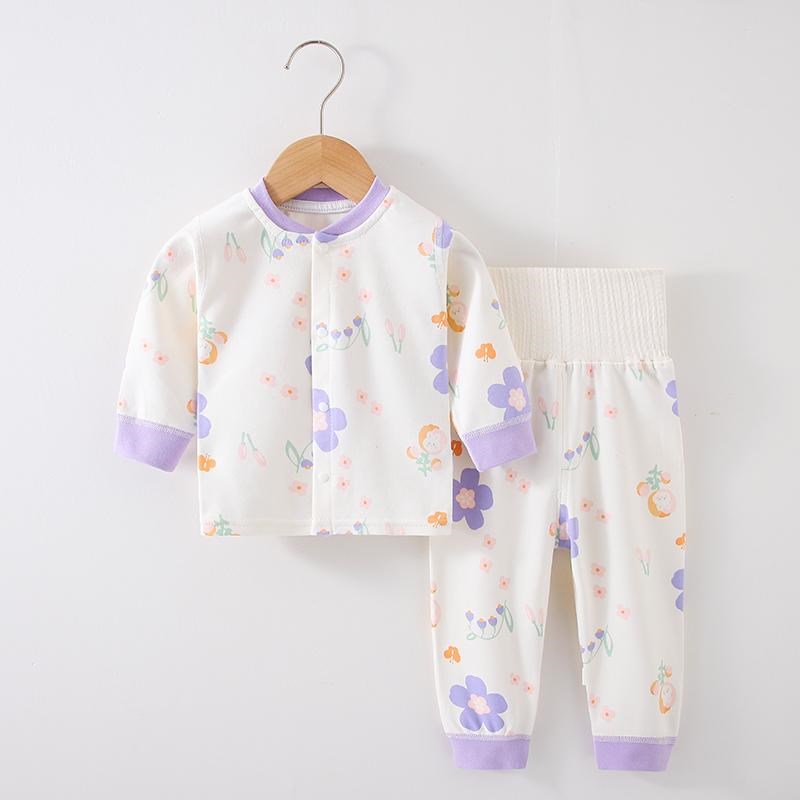 儿童秋衣秋裤纯棉春秋打底男女y宝宝内衣套装无骨高腰两件套家居