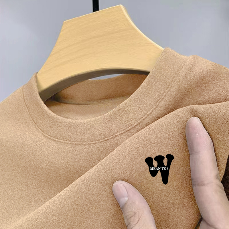 德绒打底衫男秋冬加绒加厚保暖上衣2024新款内搭T圆领男士长袖t恤