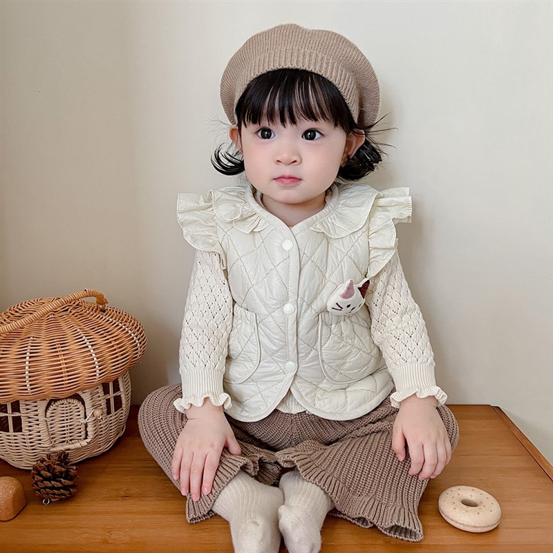 女童小马甲秋冬外穿宝宝冬装夹棉加绒马夹婴幼儿T加棉保暖棉衣外