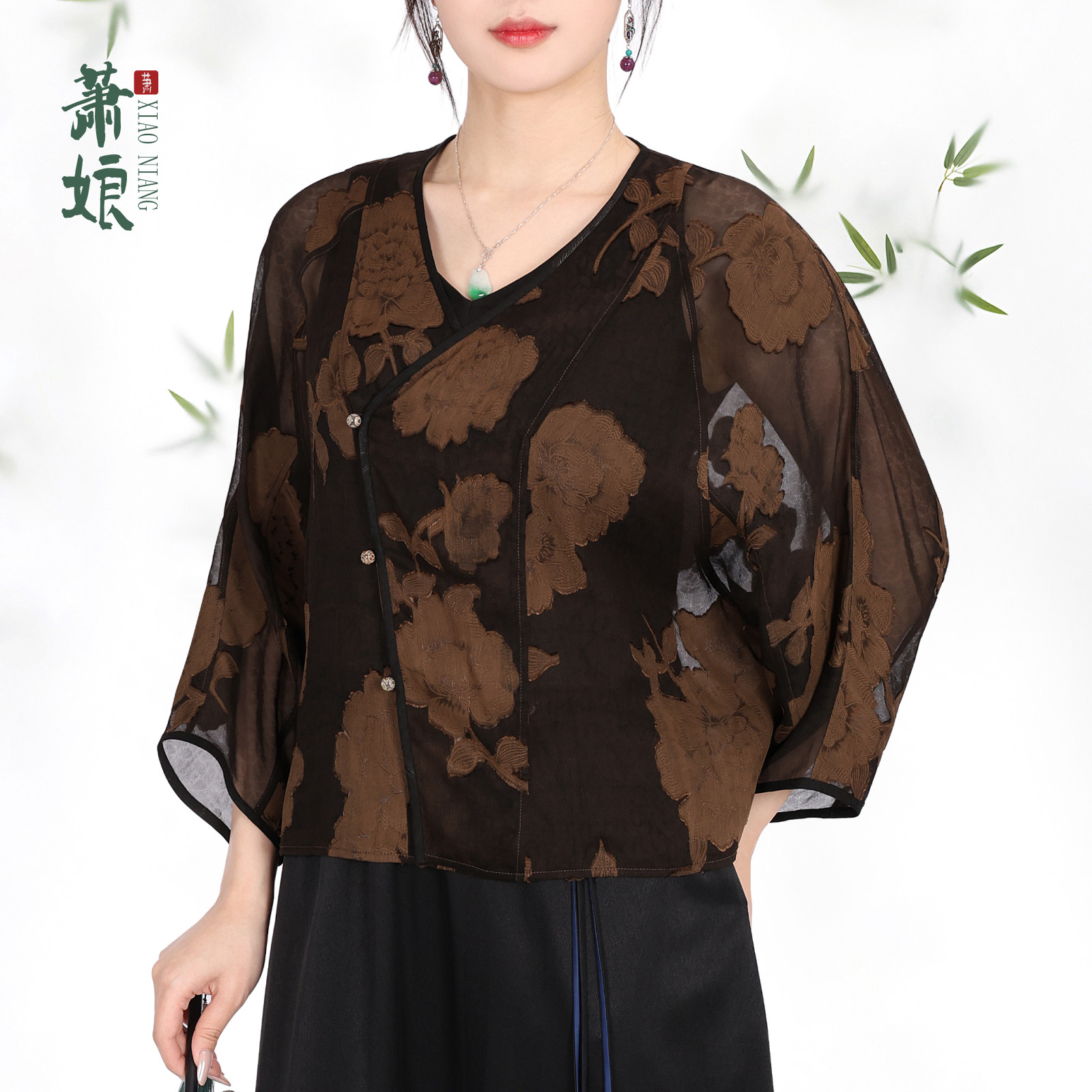 【花未眠】香云纱瑶花绡桑蚕丝新中式经典国风长袖外套XNB0353
