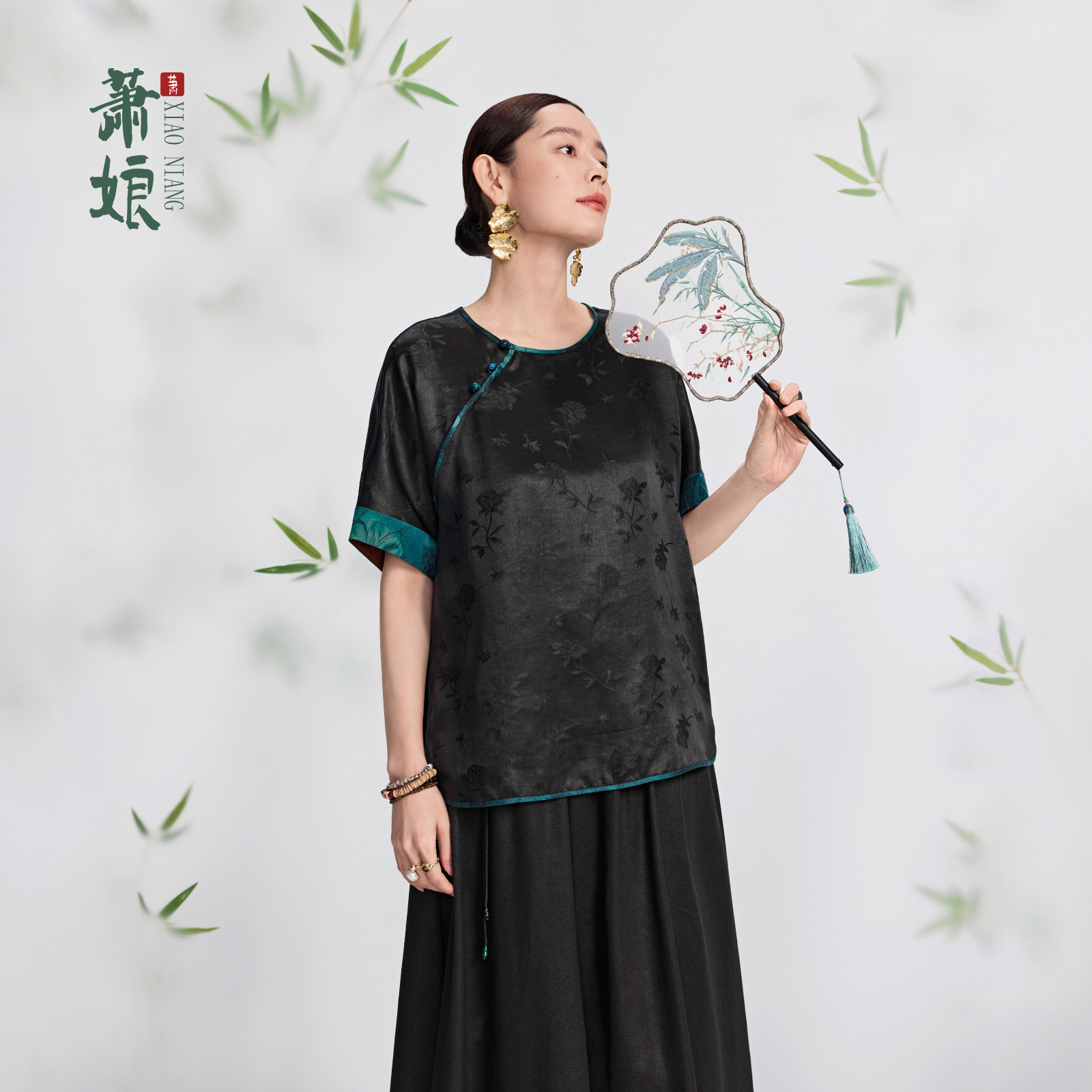 萧娘【缘瑶】香云纱上衣新中式桑蚕丝长袖女国风上衣夏1853