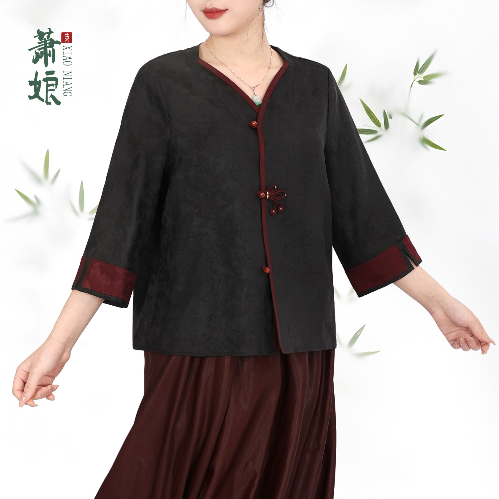 萧娘【风棠】玉兰花绞罗香云纱工艺中式长袖短外套国风女上衣5087