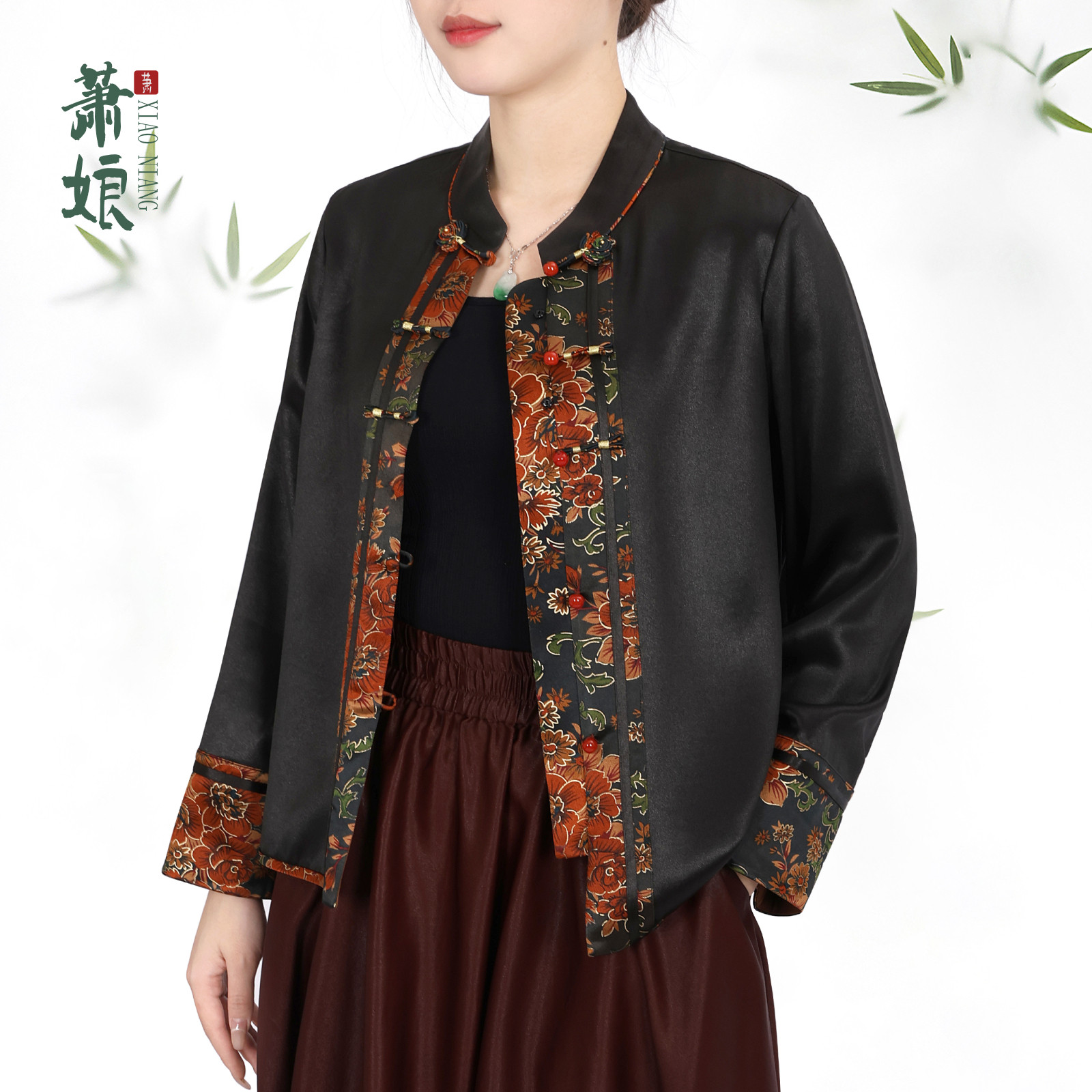 萧娘【梵卉】重锻香云纱外套新中式长袖桑蚕丝百搭国风XNA1956