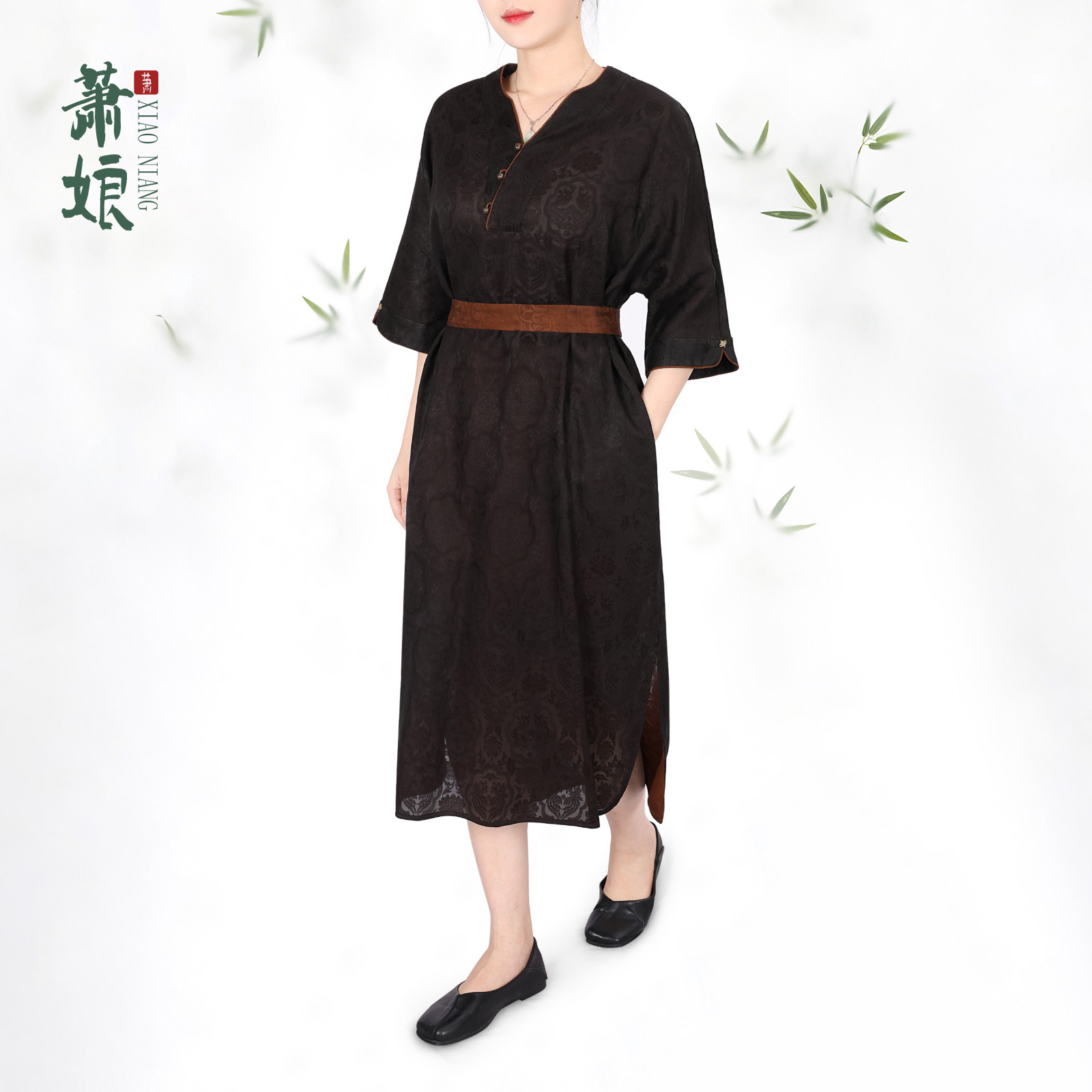 萧娘【西江月】香云纱新中式连衣裙中国风复古桑蚕丝中长款夏1387