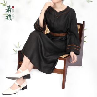 连衣裙宽松气质百搭国风女裙1841 提花香云纱新中式 萧娘 苍蓝