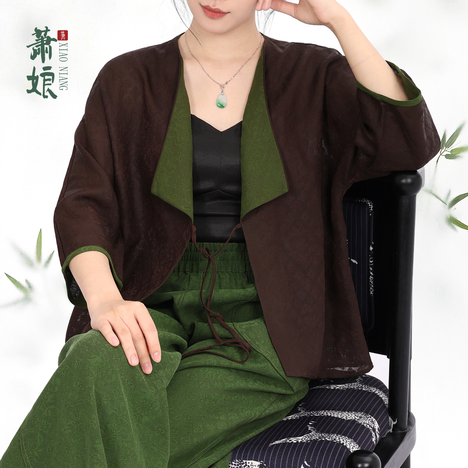 萧娘【富春】红云纱四经绞罗新中式长袖宽松国风女短外套2493