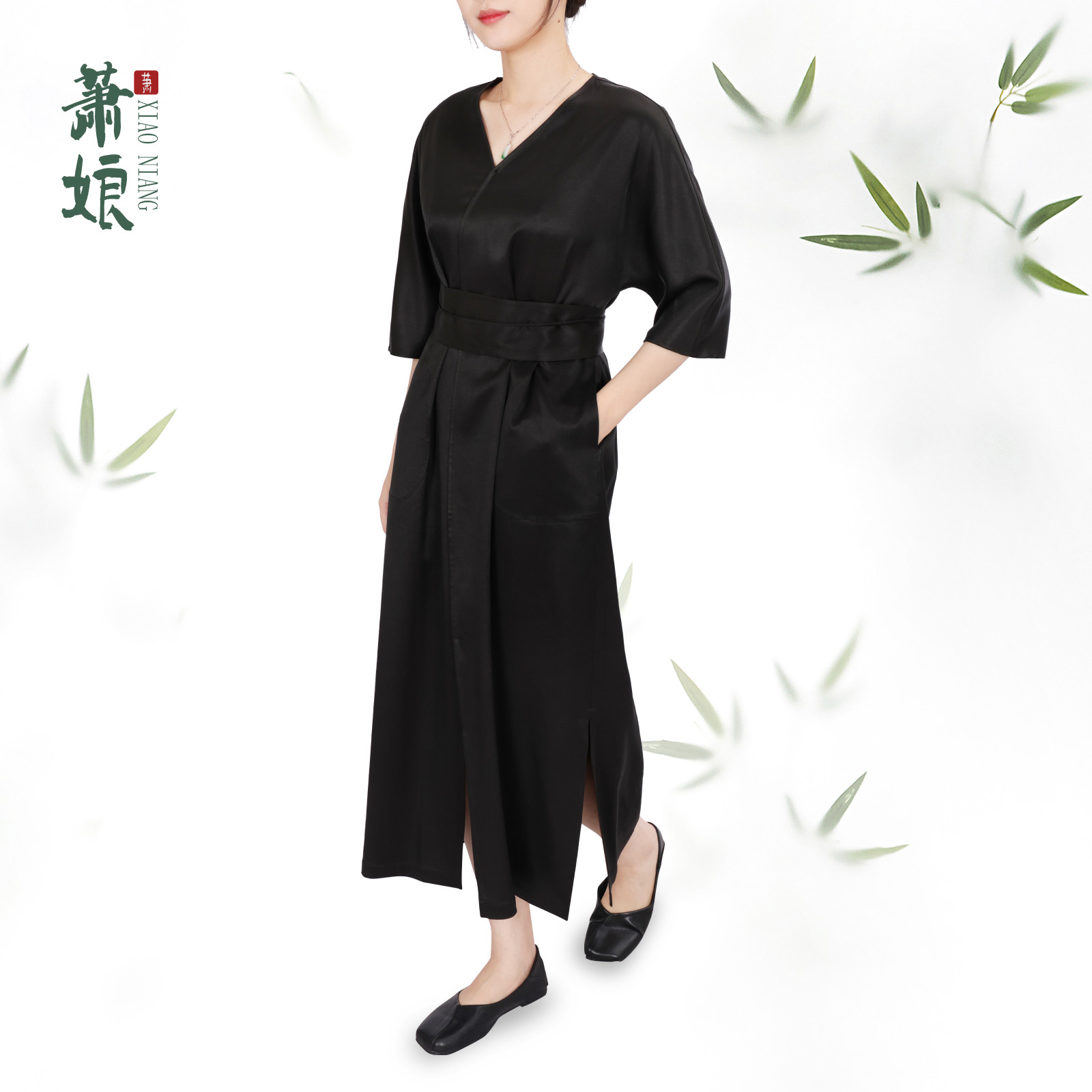 萧娘【羽安】香云纱宽松连衣裙新中式中国风复古桑蚕丝中长款1208
