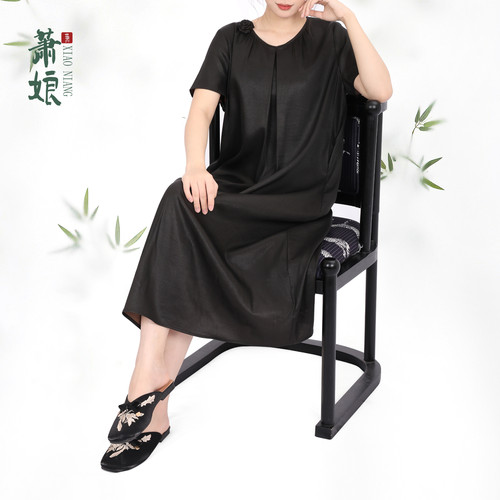 桑蚕丝新中式国风连衣裙