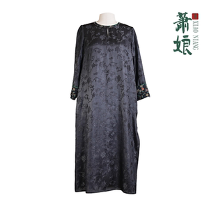 女長袖 桑波緞香云沙工藝新中式 連衣裙中國風長裙1687 婉華 蕭娘
