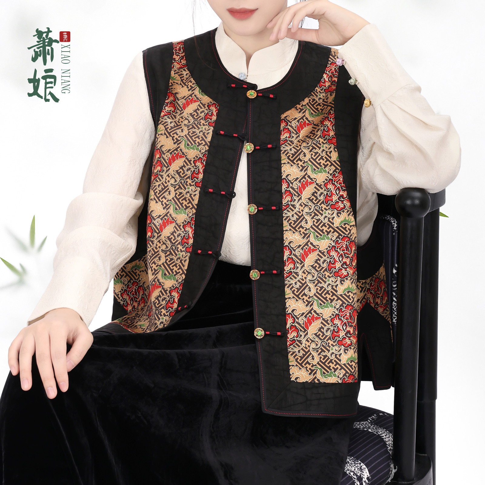 萧娘【半窗疏影】重缎香云纱马夹新中式桑蚕丝四季款百搭马甲5391