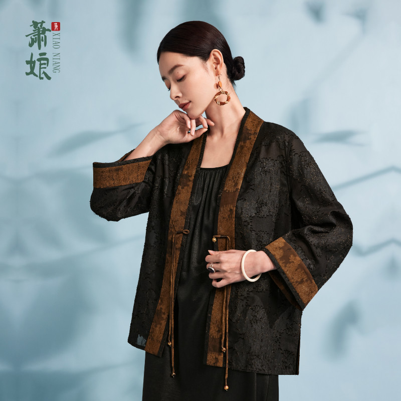 2萧娘【楼兰】香云纱新中式长袖桑蚕丝外套复古宽松中国风女873