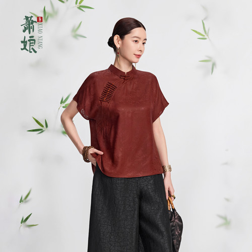 萧娘2026春夏新款短袖香云纱上衣新中式桑蚕丝T恤国风小衫女2527