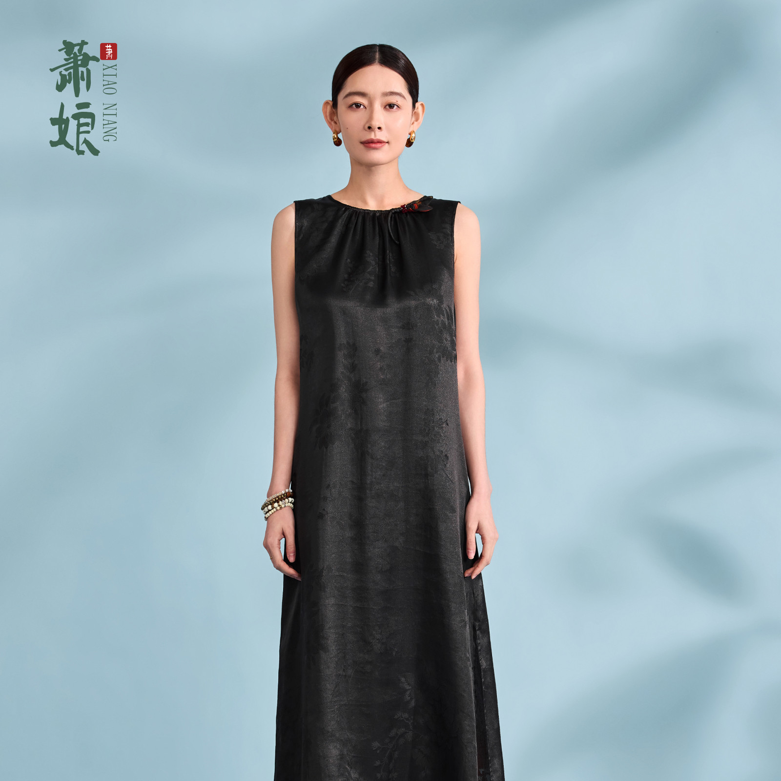 萧娘【香芷】提花透孔罗香云纱新中式桑蚕丝女连衣裙中国风夏1485