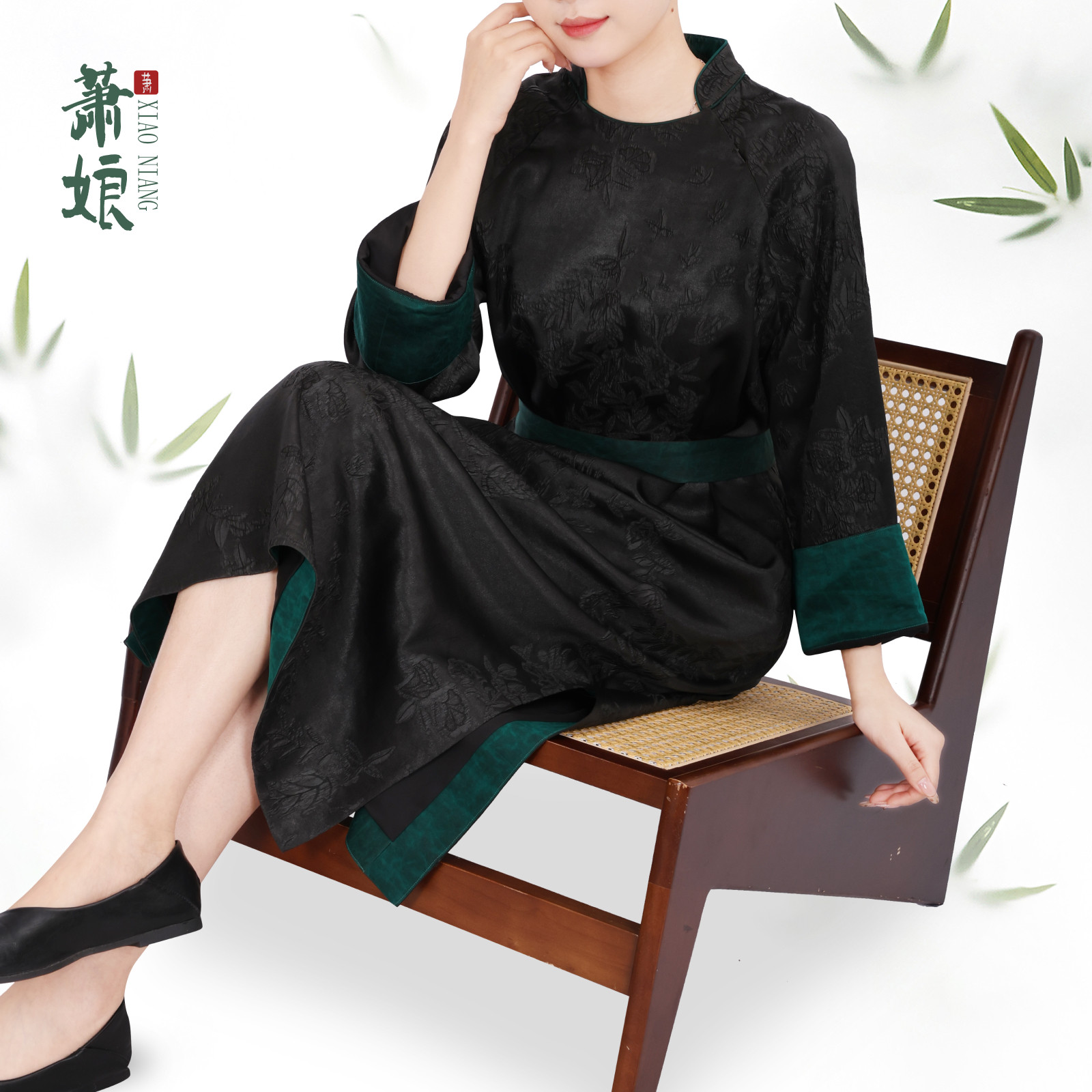 萧娘【君涵】凸花绉香云纱工艺连衣裙宽松桑蚕丝中国风裙秋冬1769