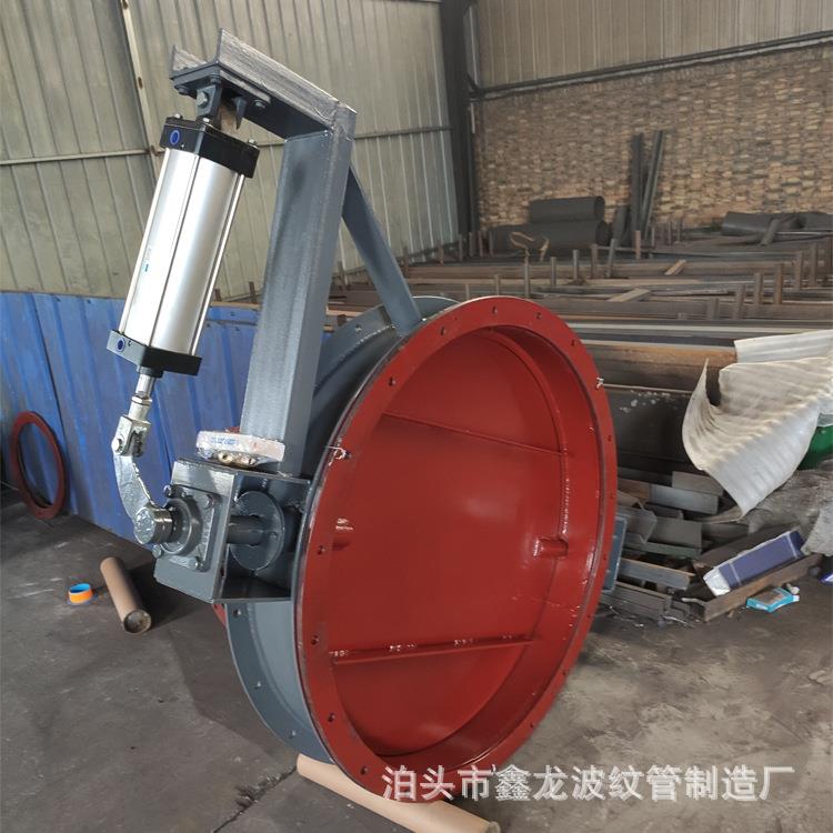 DN600圆形烟道气动通风蝶阀 法兰式硬密封调节风门 碳钢材质