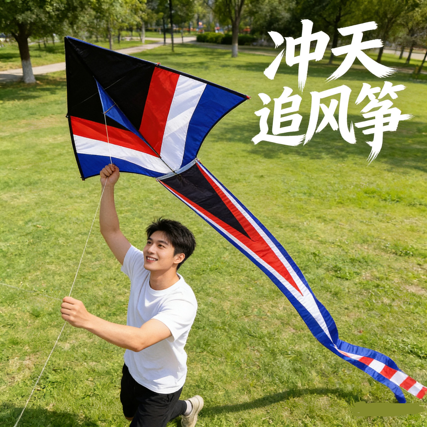 冲天追风筝成人专用高档新款红白蓝三角风筝抗大风新手易飞初学者