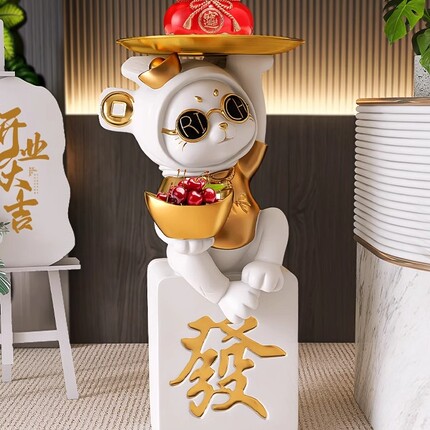 创意大摆件招财猫落地托盘朋友开店开业进门入户店铺收银台送礼物