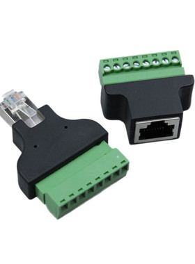 工厂 RJ45转8pin绿色端子RJ45转接头免焊接水晶头转8Pin端子