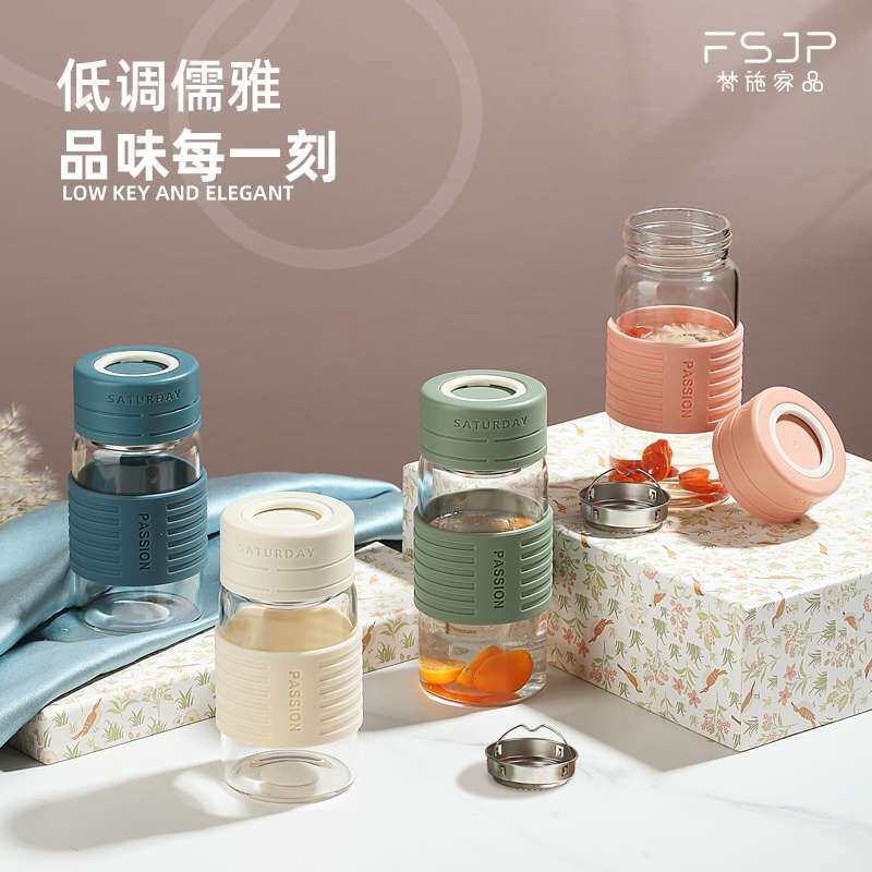 简约水杯便携玻璃杯女生男士高颜值茶杯办公室喝水泡茶杯子耐高温